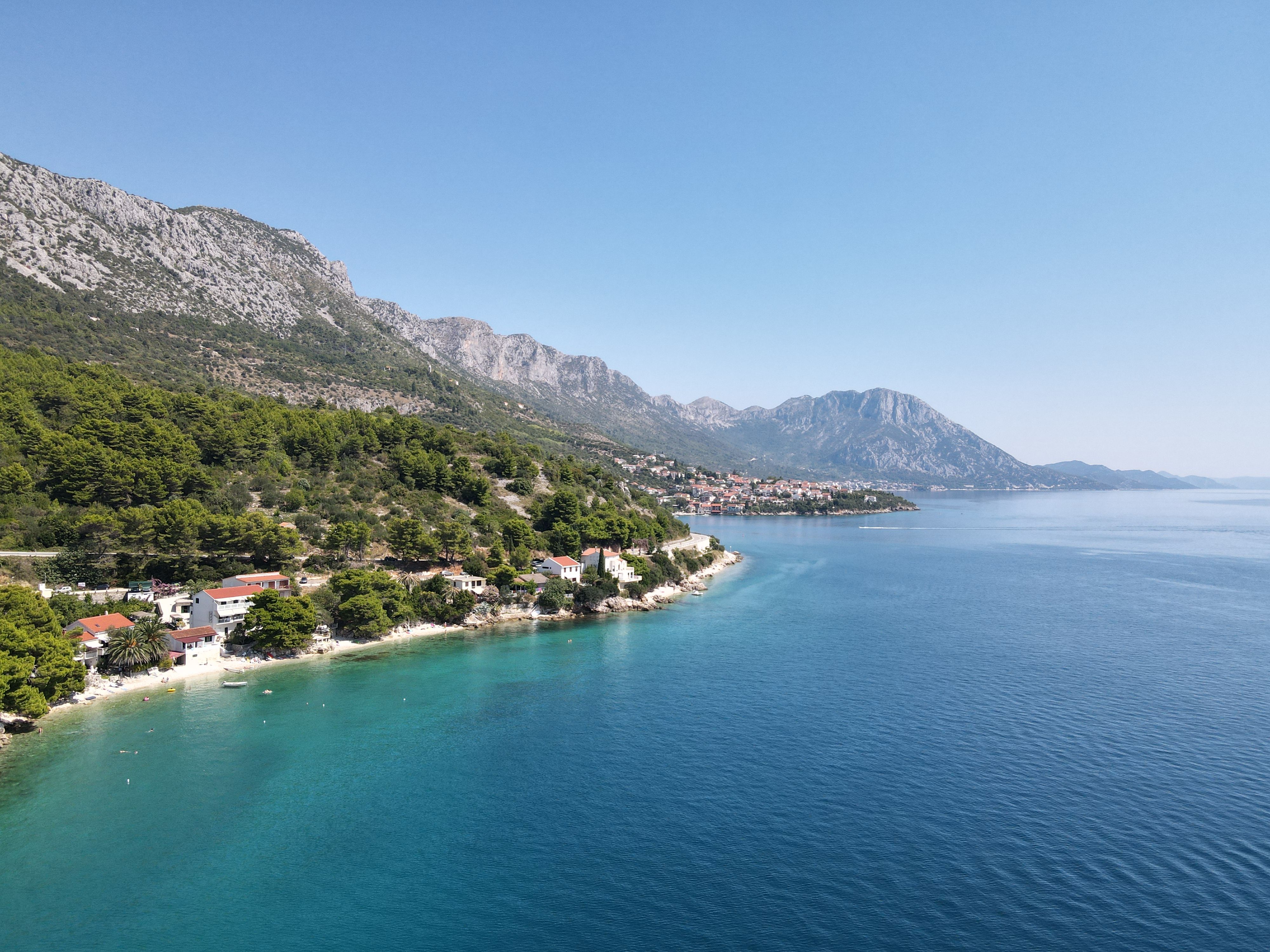 Rocky coastline and medieval towns of Istria, Croatia near Labin