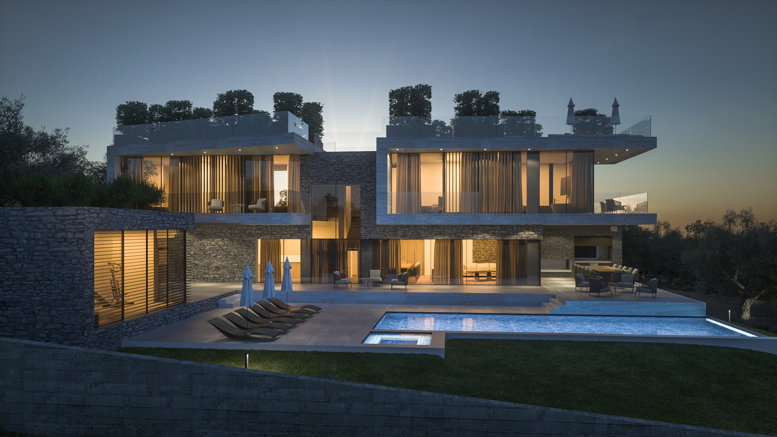 48 square metre infinity pool with sun deck overlooking the Adriatic Sea