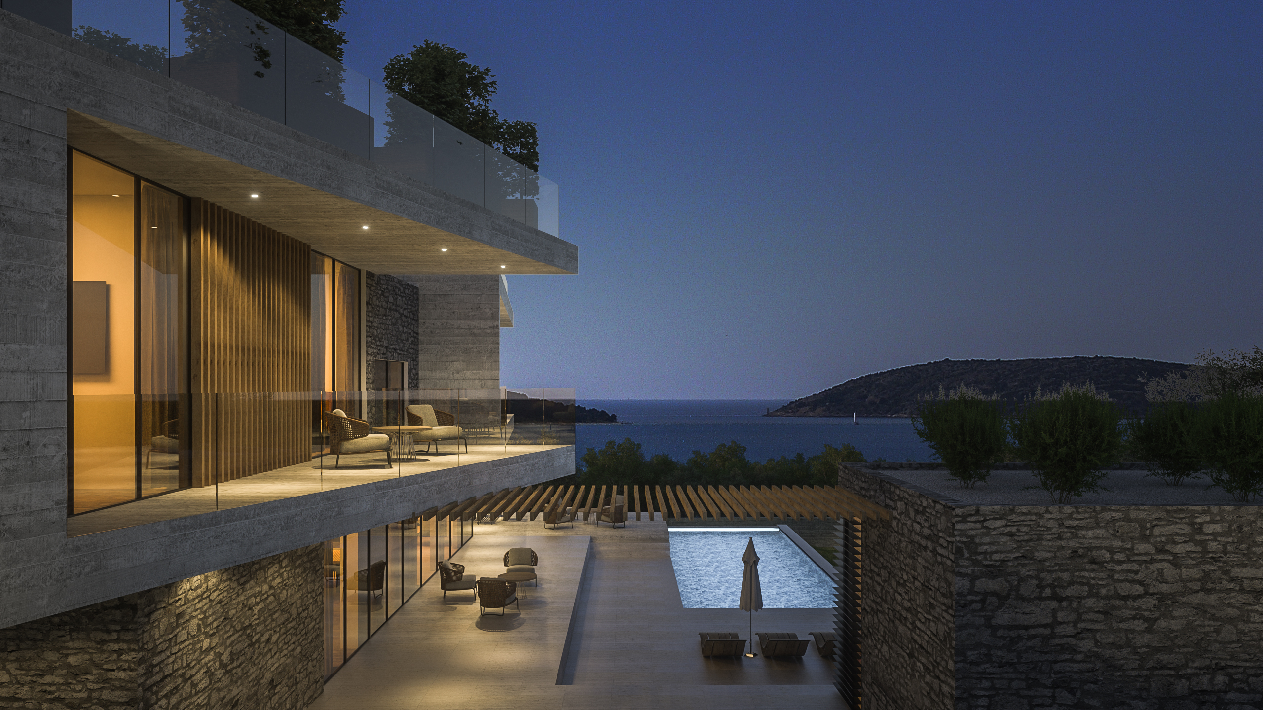 Fully equipped designer kitchen with modern appliances and sea view