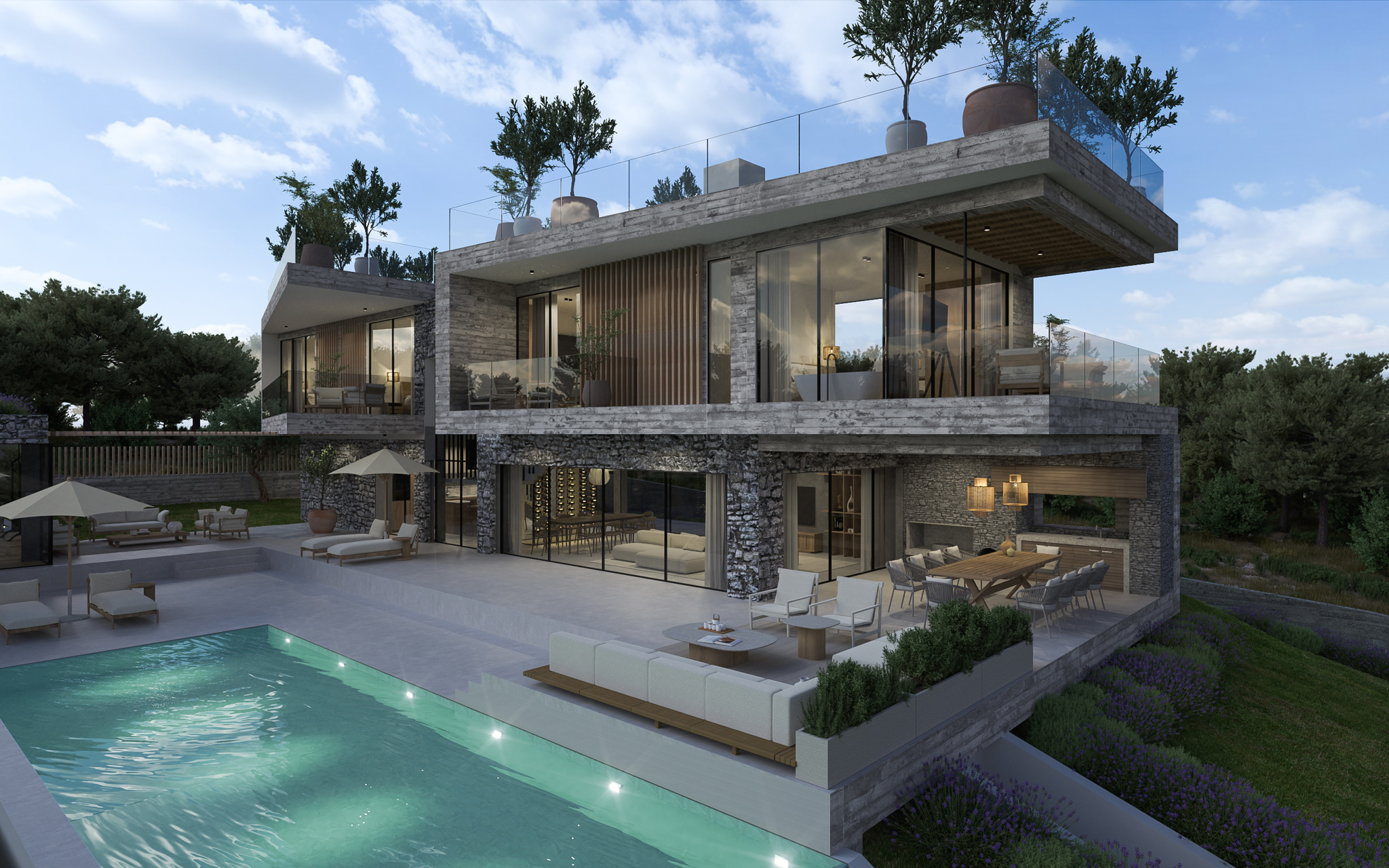 Villa Francesca luxury villa exterior with infinity pool and Adriatic sea view in Portalbona, Istria, Croatia