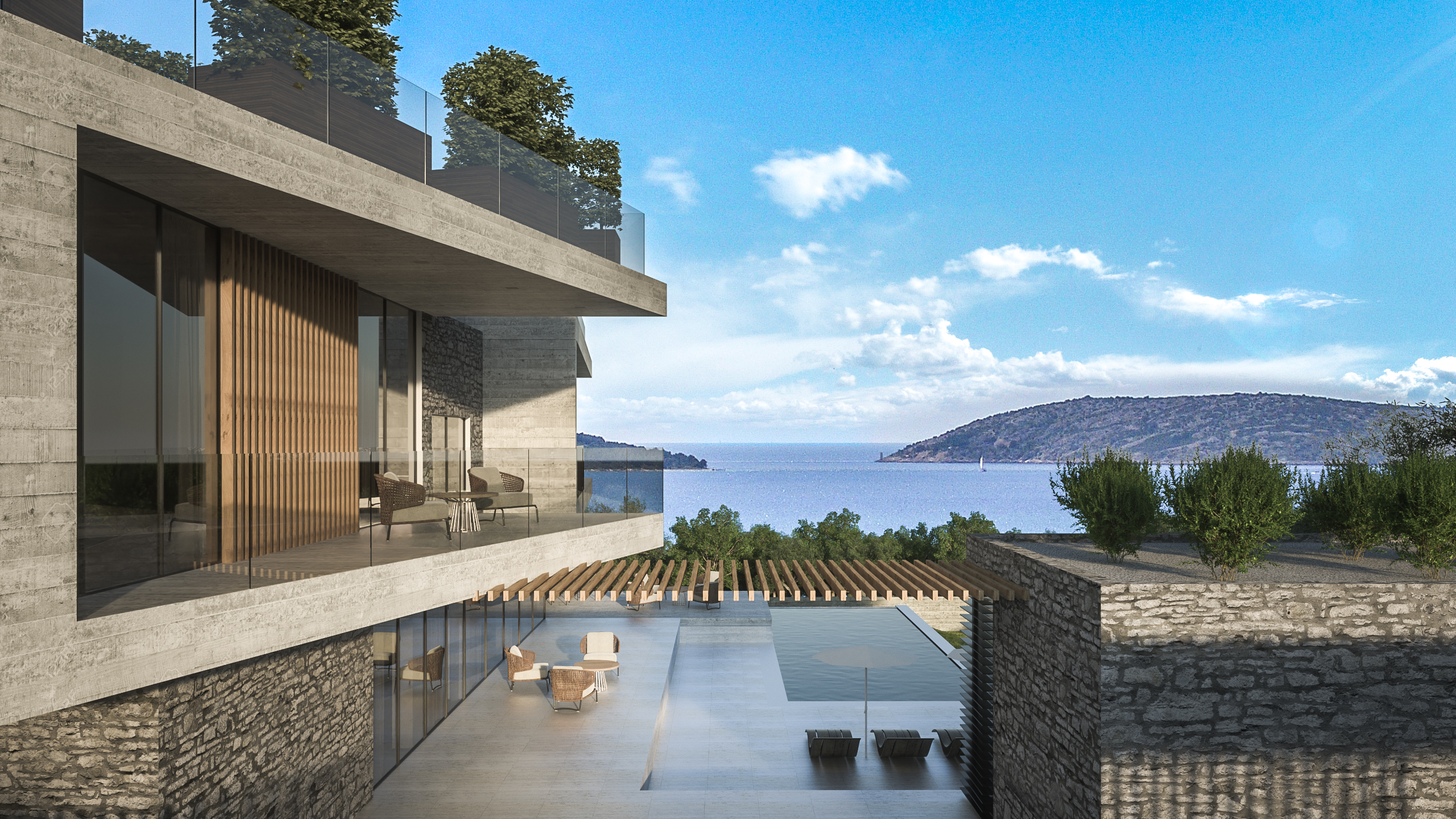 Panoramic Adriatic sea view from Villa Francesca terrace in Istria